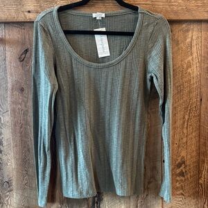 Dylan  Sage Long Sleeve Ribbed Top